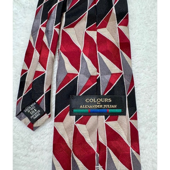 Colours by Alexander Julian Mens Silk Tie Red Black Geometric Diamond Pattern - Picture 2 of 11